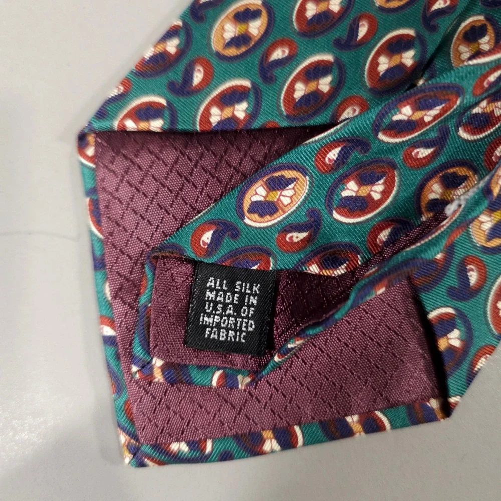 Christian Dior Tie Mens OS Teal Geometric Paisley Medallion Silk Vintage USA